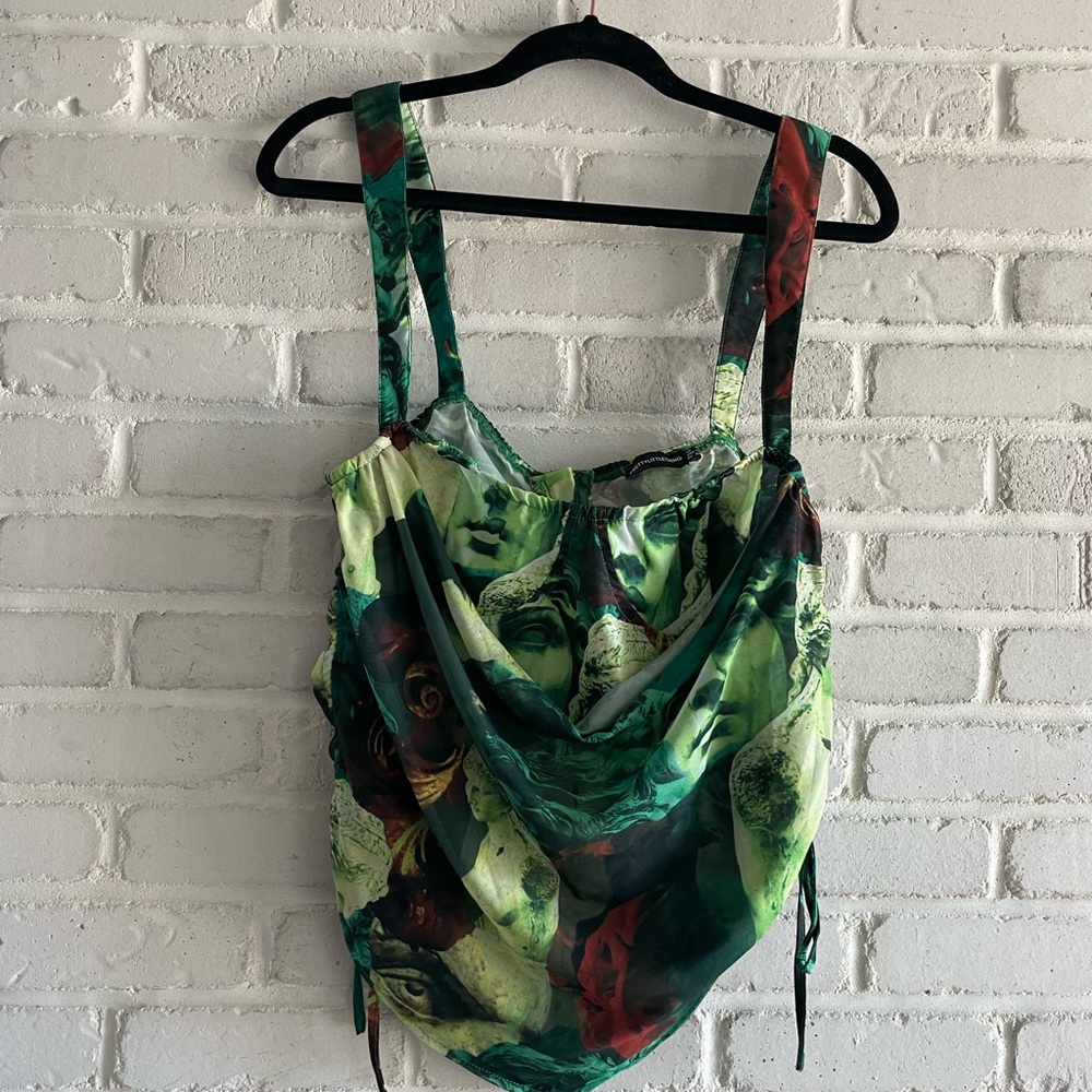 PrettyLittleThing Green Ruched Tank Top